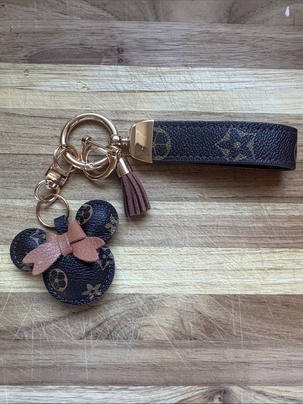 Designer-Inspired Brown Monogram Minnie Keychain Wristlet